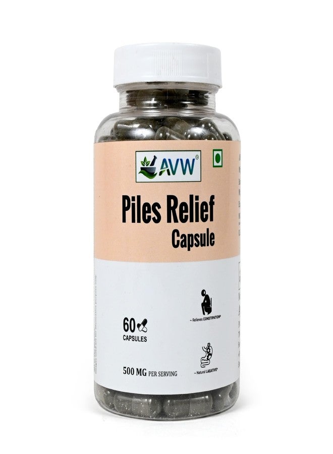 AVW Piles Relief Capsules 60 Herbal Capsules | 500mg Natural Ayurvedic Supplement for Hemorrhoids, Constipation Relief & Digestive Health Lab Tested Ayurvedic Medicine for Relief from Piles Pain, Burning & Itching | Supports Painless Bowel Movement & Colon Cleanse - Image 1