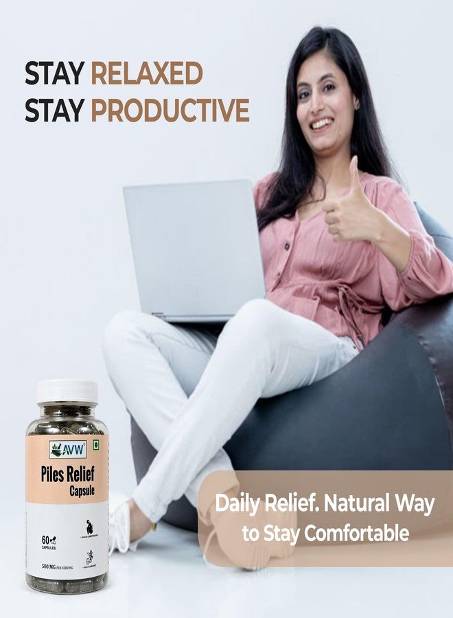 AVW Piles Relief Capsules 60 Herbal Capsules | 500mg Natural Ayurvedic Supplement for Hemorrhoids, Constipation Relief & Digestive Health Lab Tested Ayurvedic Medicine for Relief from Piles Pain, Burning & Itching | Supports Painless Bowel Movement & Colon Cleanse - Image 4