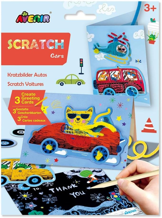 Avenir Scratch - Cars | Arts & Crafts, Greeting Cards Set | Make Beautiful Greetings Cards | Scratch Art 3+ - Image 3
