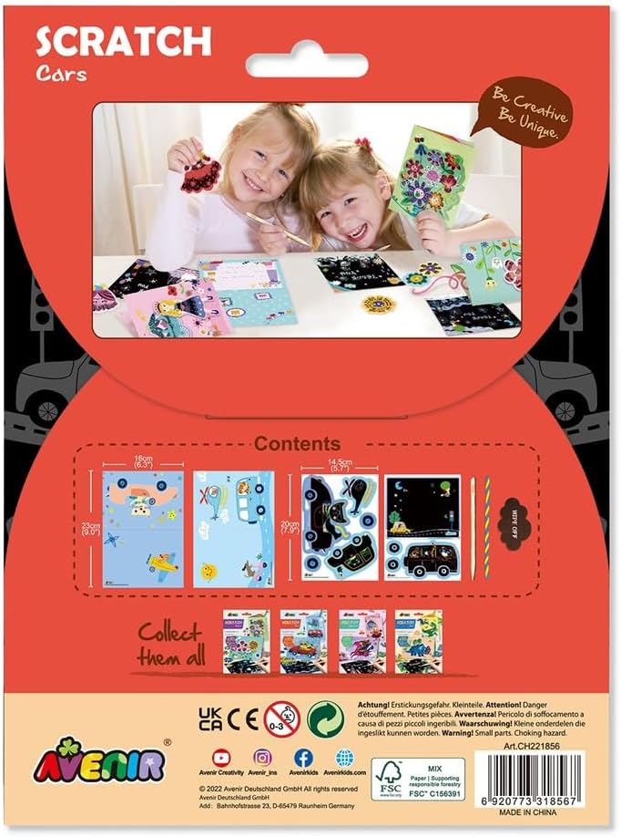 Avenir Scratch - Cars | Arts & Crafts, Greeting Cards Set | Make Beautiful Greetings Cards | Scratch Art 3+ - Image 2