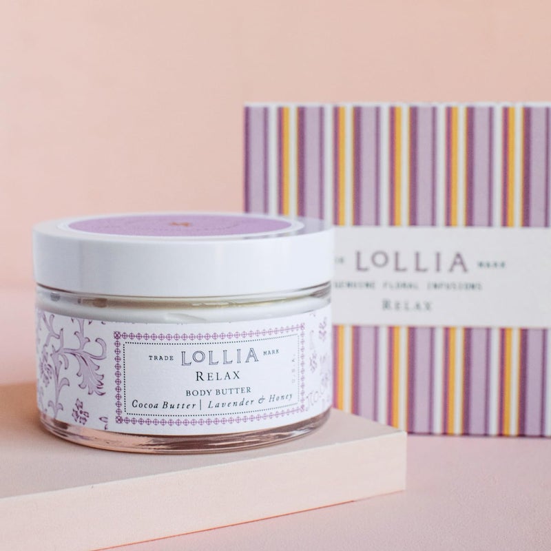 Lollia زبدة الجسم للاسترخاء من لوليا، 5.5 أونصة - عطر اللافندر والعسل - زبدة الشيا وزبدة الكاكاو، لوشن للجسم للنساء، مرطب للجسم مرطب وناعم - Image 3