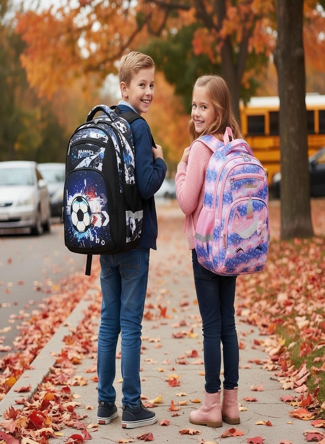 Cusangel Backpack for Boys Girls School Bookbags,Kindergarten Elementary Middle School Lightweight Waterproof Multifunctional Large Capacity for Backpack (16 inch Soccer Fun Prints) - Image 2