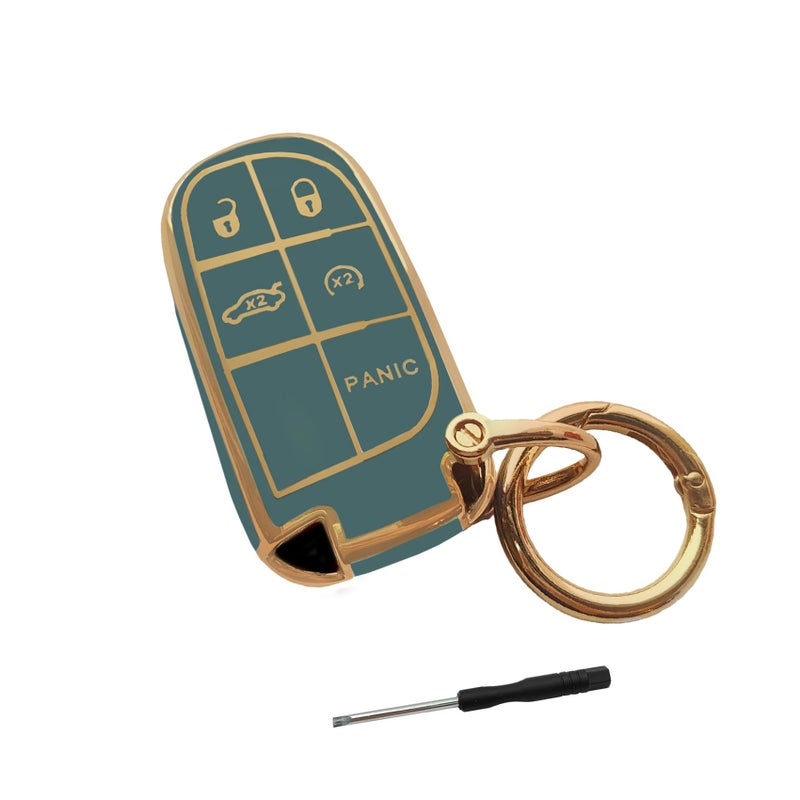 RGOAANC Jeep Key Fob Cover with Keychain Soft TPU Shell Protection Compatible with Jeep Smart Key 35 Buttons Gray - Image 3