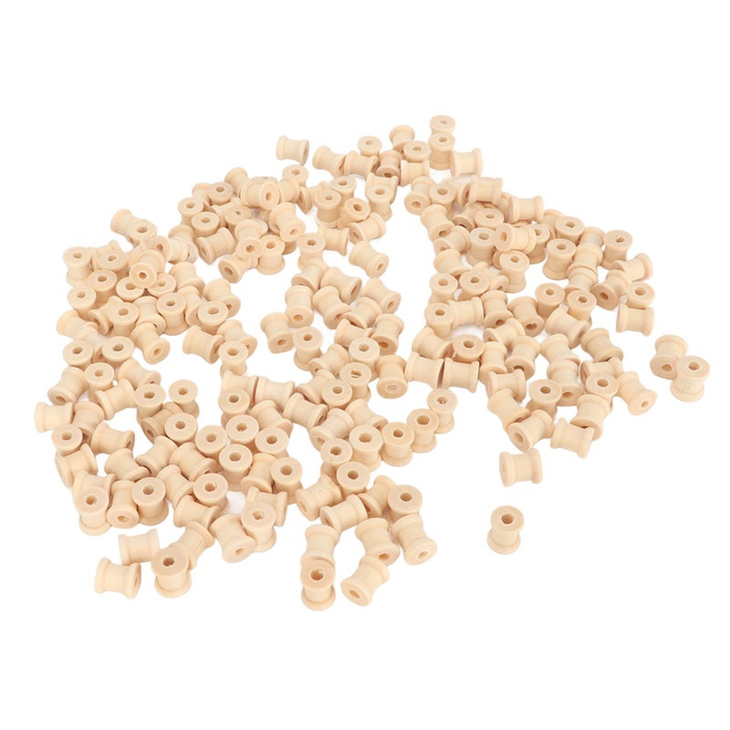 200Pcs Wooden Spools 0.55in 0.51in Unfinished Polished Wood Smoothing Wooden Barrel Spools for Threading Decoration - Image 1