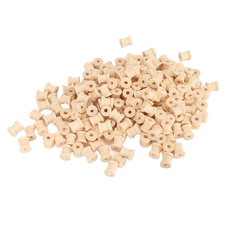 200Pcs Wooden Spools 0.55in 0.51in Unfinished Polished Wood Smoothing Wooden Barrel Spools for Threading Decoration - Image 3