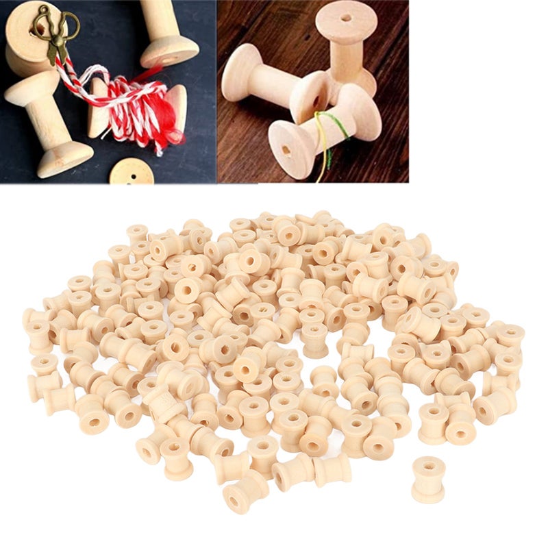 200Pcs Wooden Spools 0.55in 0.51in Unfinished Polished Wood Smoothing Wooden Barrel Spools for Threading Decoration - Image 4