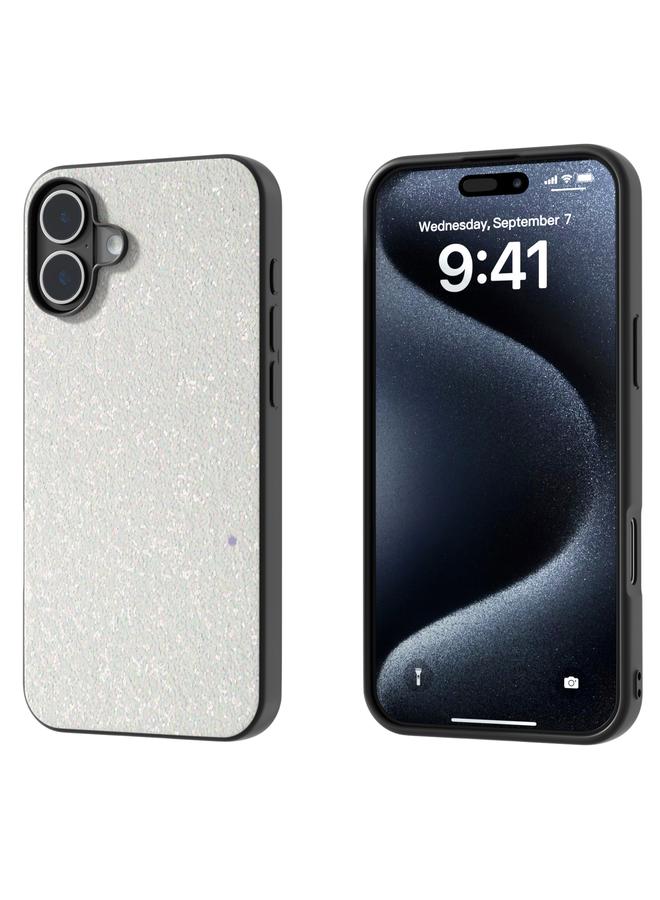 For iPhone 16 Plus Black Frame Colorful Glitter Phone Case(White)