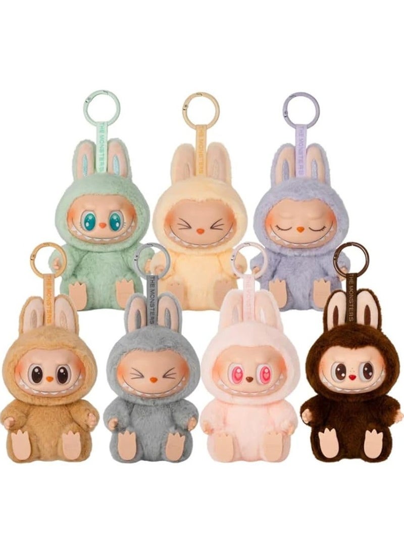 LABUBU Plush Bunny Dolls Collection, Cute Animal Keychains, Random Blind Box, Set of 6 Pastel Colors 