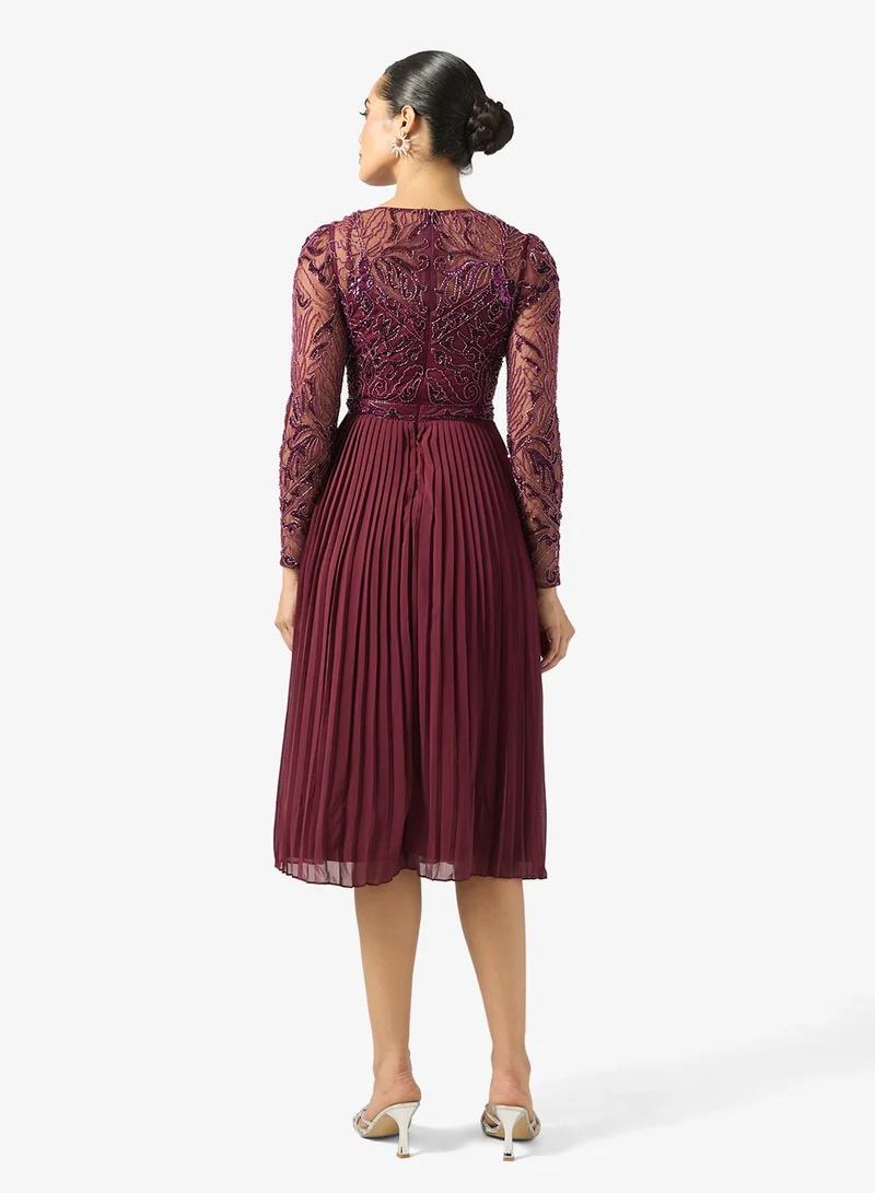 فروك اند فرل V-Neck Frill Detailed Midi Dress