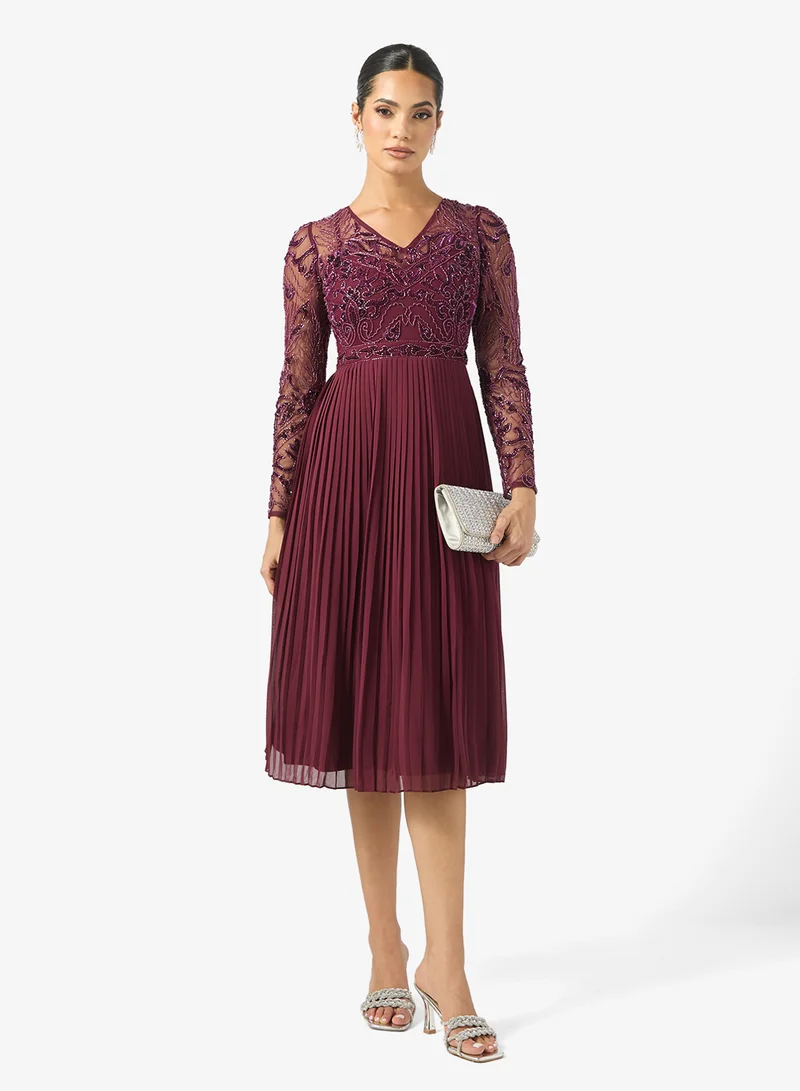 فروك اند فرل V-Neck Frill Detailed Midi Dress
