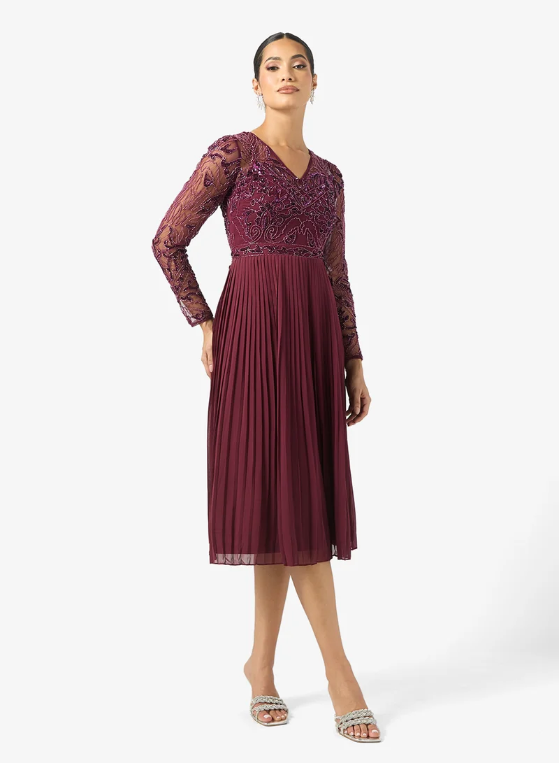 فروك اند فرل V-Neck Frill Detailed Midi Dress