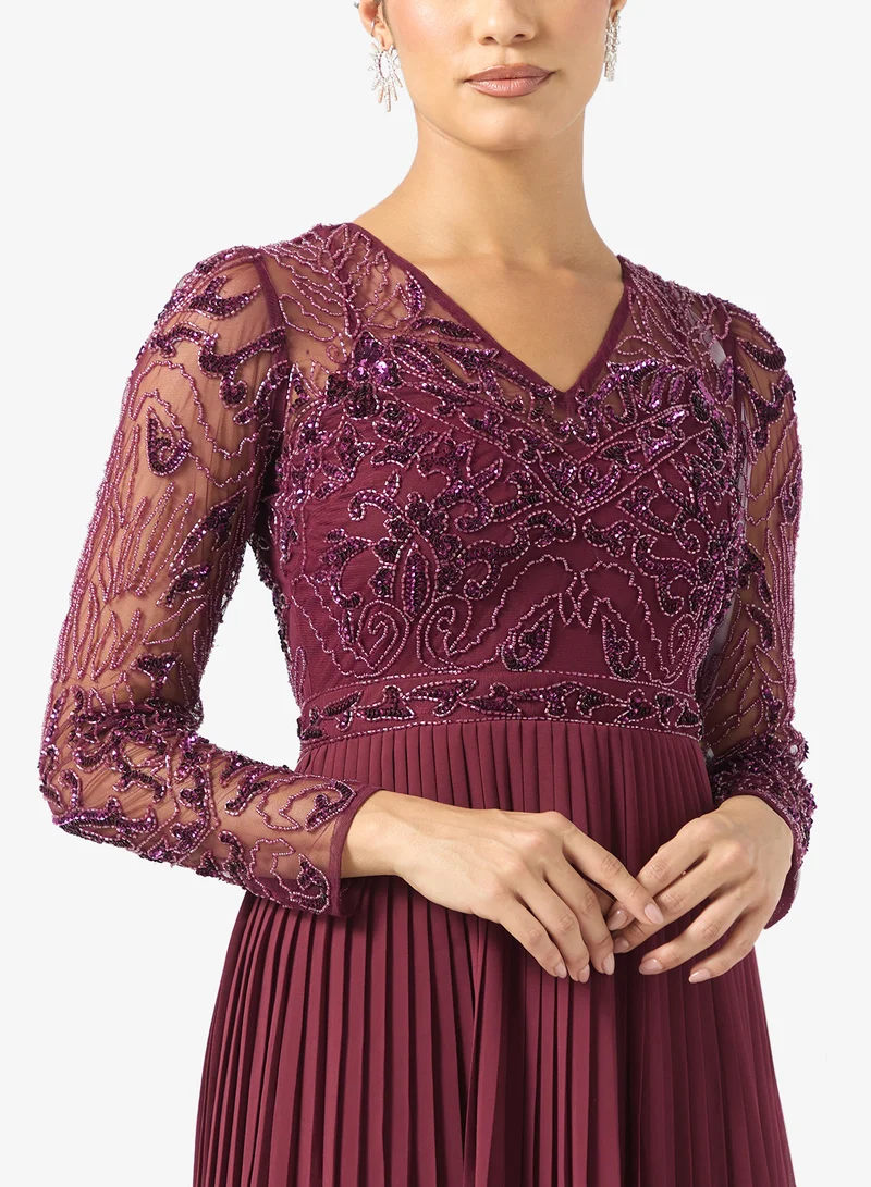 فروك اند فرل V-Neck Frill Detailed Midi Dress