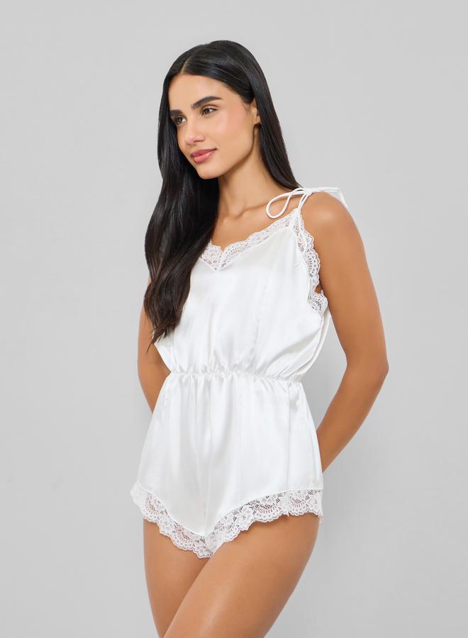 Styli Lace Edge Satin Teddy - Image 1