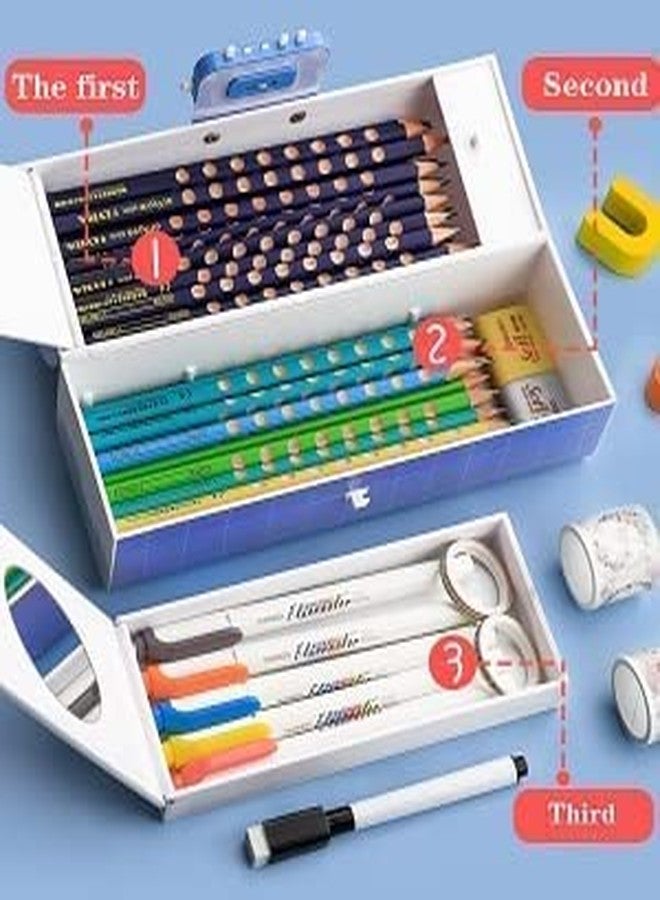FROWWY Pen & Pencil Box Suitcase Style Password Lock Pencil Case, Multi-Layer Pencil Box,Boys,Girls,Stationary Organizer Case for Kids,Return Gift for Kids (Rabbit - Blue) - Image 2