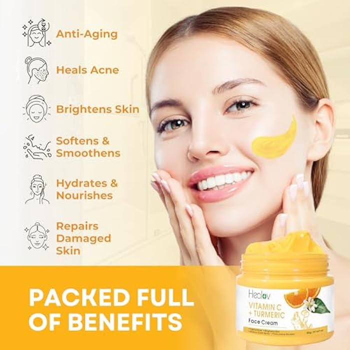 Healov Turmeric Face Cream for Dark Spots – Natural Turmeric Skin Brightening Lotion for Face & Body – Cleanse Skin, Fight Acne, Even Tone, Clear Scars, Sun Damage, & Hyperpigmentation – 50g / 1.67oz - Image 3