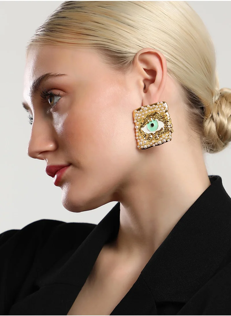 SOHI Pearls Beaded The Dented Evil Eye Drop Earrings