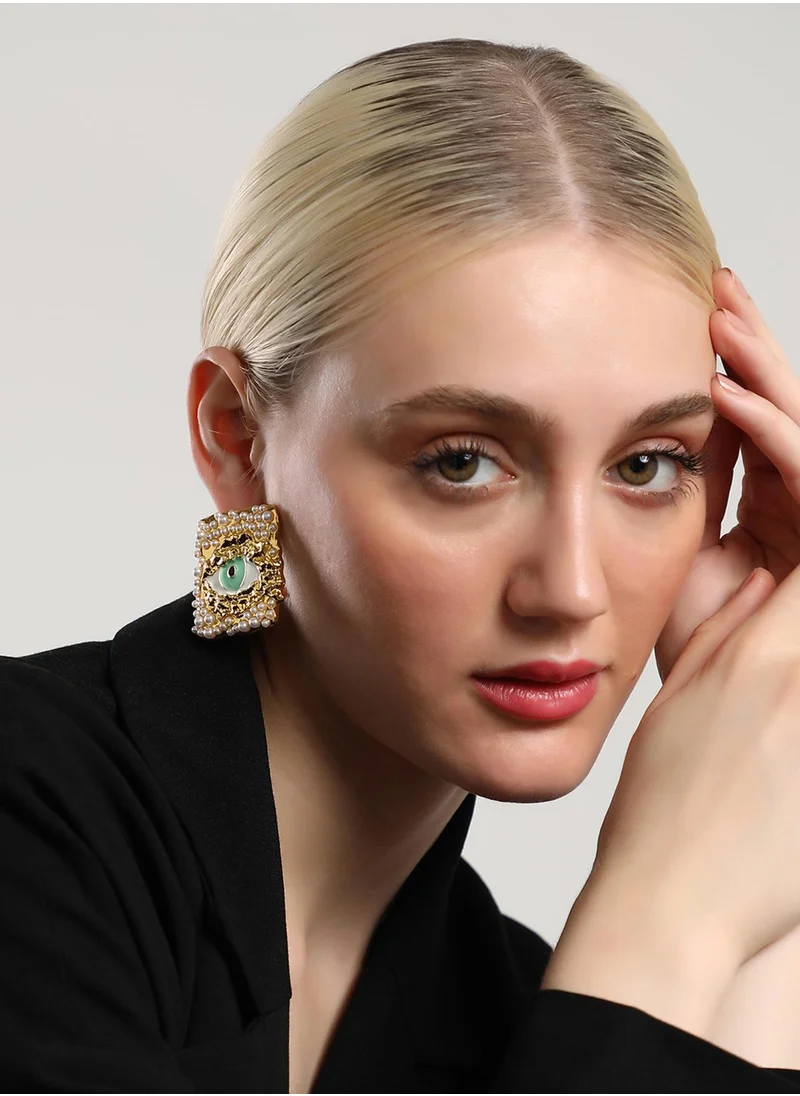 SOHI Pearls Beaded The Dented Evil Eye Drop Earrings