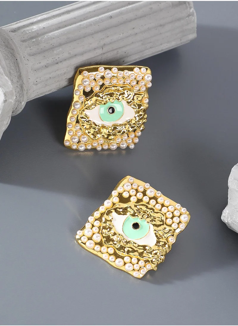 SOHI Pearls Beaded The Dented Evil Eye Drop Earrings