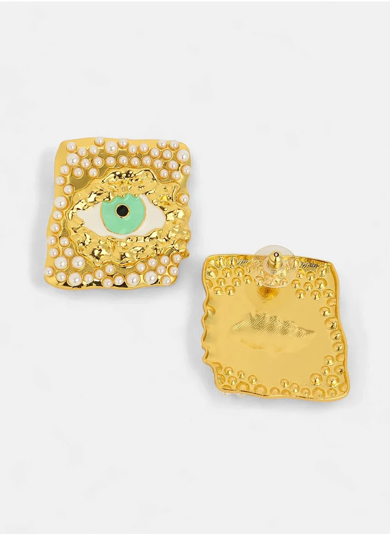 SOHI Pearls Beaded The Dented Evil Eye Drop Earrings