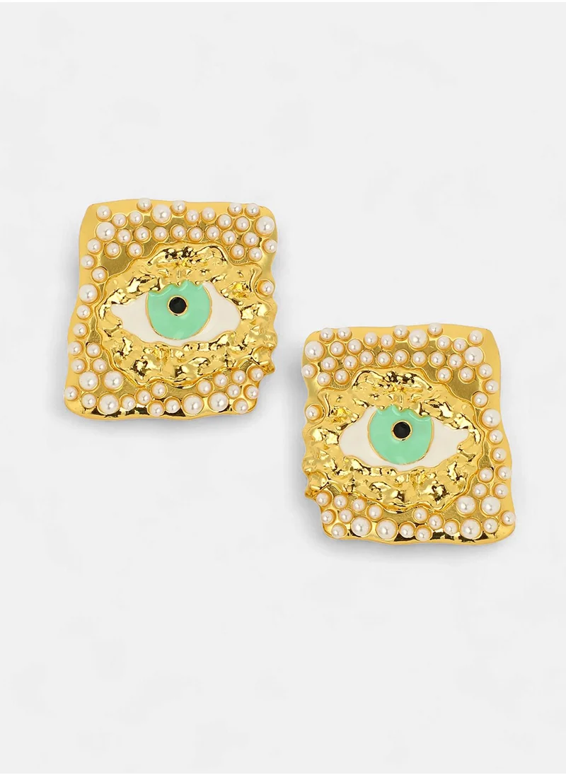 SOHI Pearls Beaded The Dented Evil Eye Drop Earrings