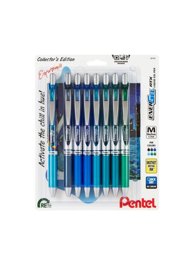 Pentel EnerGel RTX Retractable Liquid Gel Pen, Chill Expressions Pack, 0.7mm, Metal Tip, Medium Line,Assorted Ink, Pack of 8 Pens (BL77XCHIBP8M) - Image 1