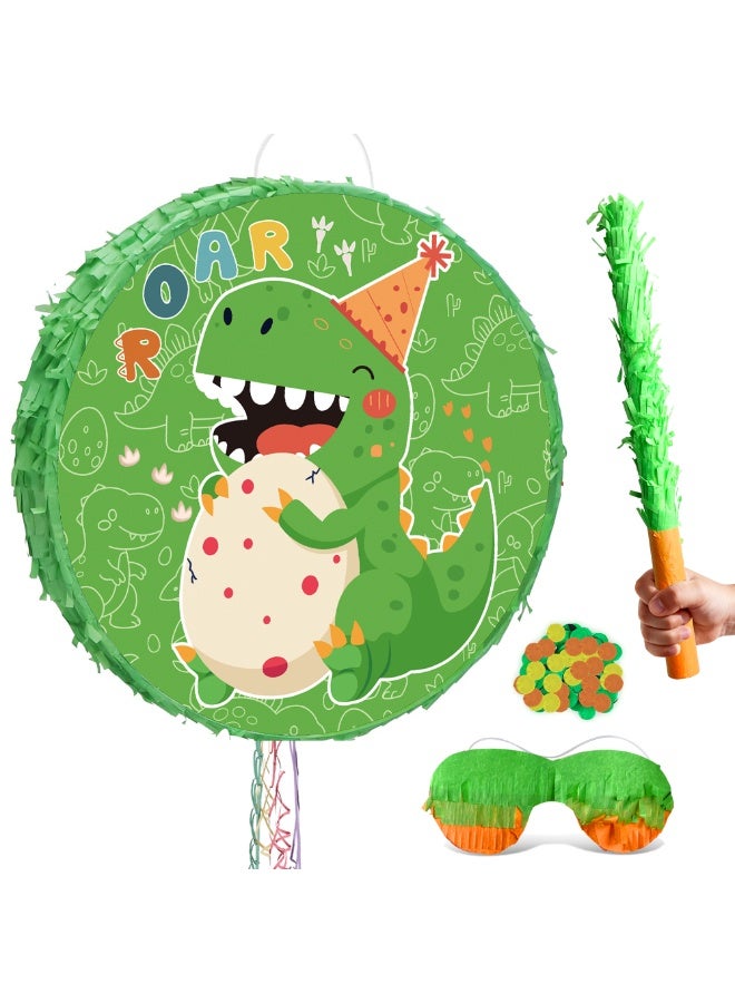 FRUITFUL PARTY Dinosaur Round Pinata, Green Dinosaur Party Pinata Bundle - Large Prehistoric Creature Pinata, Jurassic Adventure Party Game Decorations Party Stick etc Dinosaur Pinata Birthday Party Supplies - Image 1