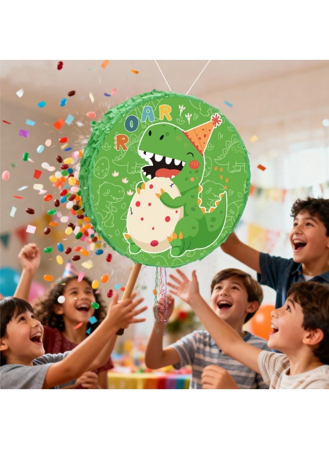 FRUITFUL PARTY Dinosaur Round Pinata, Green Dinosaur Party Pinata Bundle - Large Prehistoric Creature Pinata, Jurassic Adventure Party Game Decorations Party Stick etc Dinosaur Pinata Birthday Party Supplies - Image 3