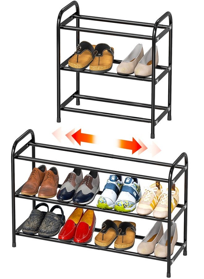 SUFAUY 3 Tier Expandable Metal Shoe Rack Organizer for 16 Pairs Shoes, Black - Image 1