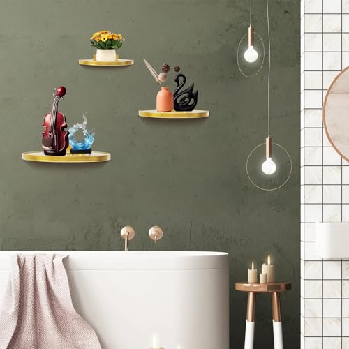ZEXUIRU 3 Set Glass Decorative Floating Shelves Metal Frame Display Shelf Wall Decor for Home Office Mixed Size - Image 5