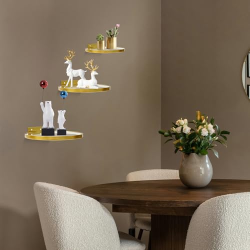 ZEXUIRU 3 Set Glass Decorative Floating Shelves Metal Frame Display Shelf Wall Decor for Home Office Mixed Size - Image 3