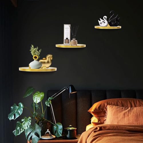 ZEXUIRU 3 Set Glass Decorative Floating Shelves Metal Frame Display Shelf Wall Decor for Home Office Mixed Size - Image 4