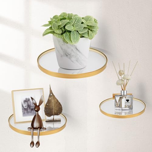ZEXUIRU 3 Set Glass Decorative Floating Shelves Metal Frame Display Shelf Wall Decor for Home Office Mixed Size - Image 1