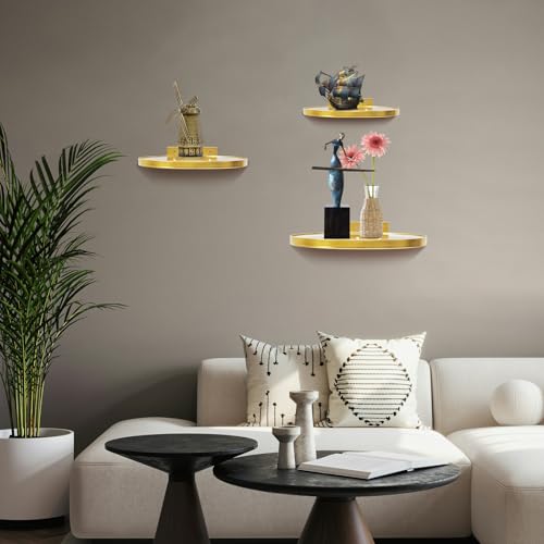 ZEXUIRU 3 Set Glass Decorative Floating Shelves Metal Frame Display Shelf Wall Decor for Home Office Mixed Size - Image 2