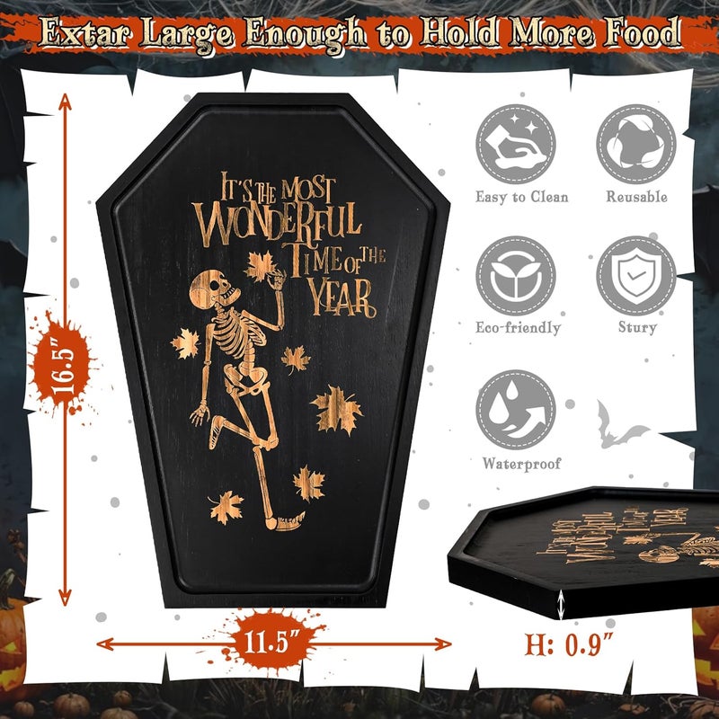 Webake Large Coffin Charcuterie Board - New Skeleton Design, 16.5" x 11.5" Spooky Serving Tray for Ample Food Display, Halloween Wooden Meat & Cheese Board, Perfect Spooky Gothic Decor - Image 3