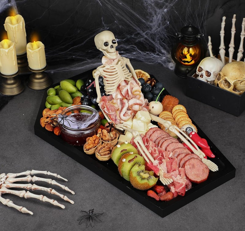 Webake Large Coffin Charcuterie Board - New Skeleton Design, 16.5" x 11.5" Spooky Serving Tray for Ample Food Display, Halloween Wooden Meat & Cheese Board, Perfect Spooky Gothic Decor - Image 2