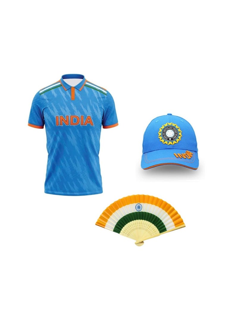 PRINTSHOP4ME India Cricket Combo–T-Shirt,Cap&Hand Fan For Celebrations Match Days&Events  - Image 1