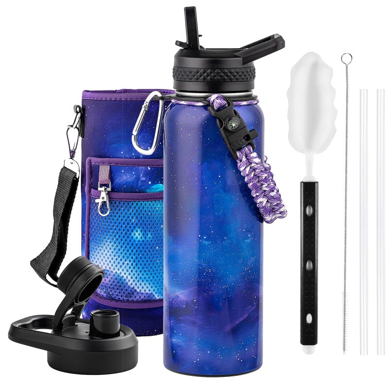 RAYMYLO 40oz Insulated Water Bottle, Triple Wall Vacuum Stainless Steel Water Bottles - Keeps Cold 48H, Reusable Metal water flask Jug for Gym, Sports, Camping, Hiking,Travel, Aurora-Purple - Image 1
