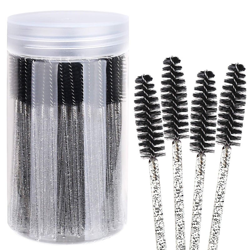 Elisel 100pcs Disposable Mascara Brushes with Container, Mascara Wands Makeup Brushes Applicators Kits for Eyelash Extensions and Eyebrow Brush (Crystal Black) - Image 1