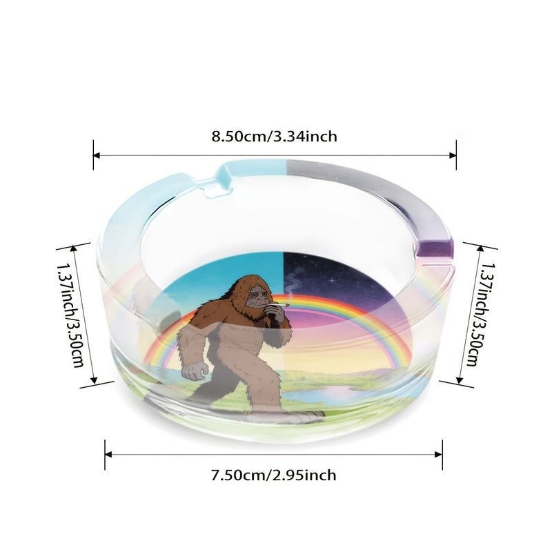 1pc Bigfoot Rainbow Theme Circular Glass Ashtray 3.34 By 2.95 Inch Decorative Cigarette Cigar Tray Clear Non Electrical Smoking Accessory Ideal Holiday Gift Perfect Home Decor Item - Image 3