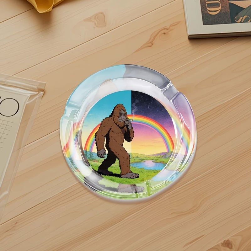 1pc Bigfoot Rainbow Theme Circular Glass Ashtray 3.34 By 2.95 Inch Decorative Cigarette Cigar Tray Clear Non Electrical Smoking Accessory Ideal Holiday Gift Perfect Home Decor Item - Image 5