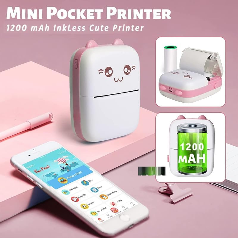 Drumstone 𝟏𝟓 𝐘𝐞𝐚𝐫𝐬 𝐆𝐮𝐚𝐫𝐚𝐧𝐭𝐞𝐞 Mini Thermal Sticker Printer, Bluetooth Wireless Portable Printer for Phones, 40mm/s Speed, 1000mAh Battery, Ideal for Notes, Study & Labels, App-Connected - Image 3