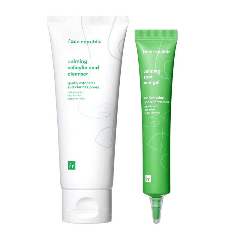 Face Republic Salicylic Duo : Calming Salicylic Acid Cleanser + Calming Spot Oint Gel | Acne Clearing Face Wash, Salicylic Acid Spot Care - Image 1