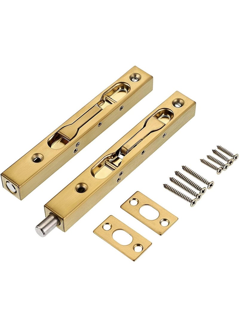 2 Pcs Heavy Duty Sliding Bolt Latch, 6 Inch Stainless Steel Door Lock with Screws, Flush Bolt for French Double Doors, Patio, Toilet, Window, Pet Gate, Gold - Image 1