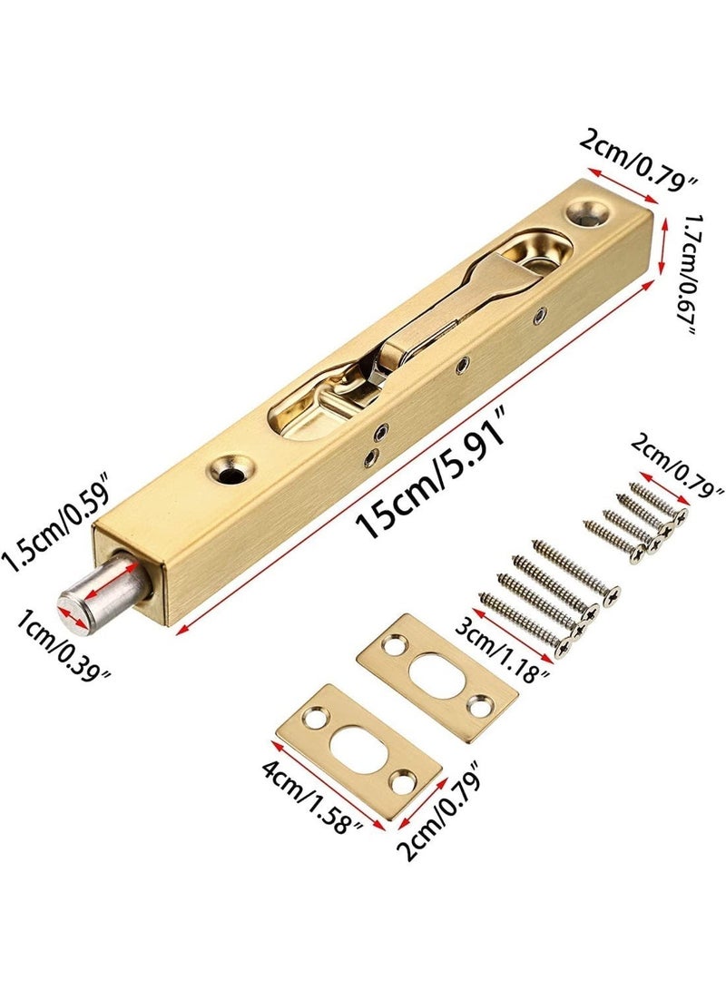 2 Pcs Heavy Duty Sliding Bolt Latch, 6 Inch Stainless Steel Door Lock with Screws, Flush Bolt for French Double Doors, Patio, Toilet, Window, Pet Gate, Gold - Image 2