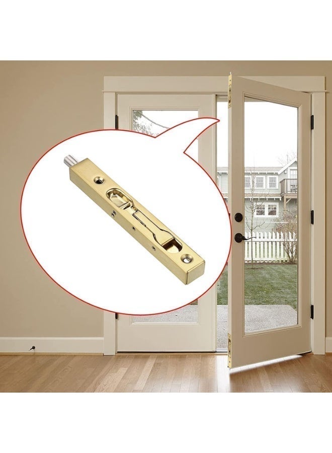 2 Pcs Heavy Duty Sliding Bolt Latch, 6 Inch Stainless Steel Door Lock with Screws, Flush Bolt for French Double Doors, Patio, Toilet, Window, Pet Gate, Gold - Image 5
