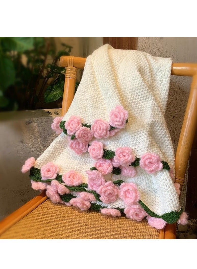 110cm/43.3in Crochet Flower Bouquet Blanket, Finished Rose Bouquet Blanket, Decoration Blanket for Home or Car , Handmade Knitted Throw Floral Blankets for Birthday Mother's Day Valentine’s Day Gift, Pink - Image 3