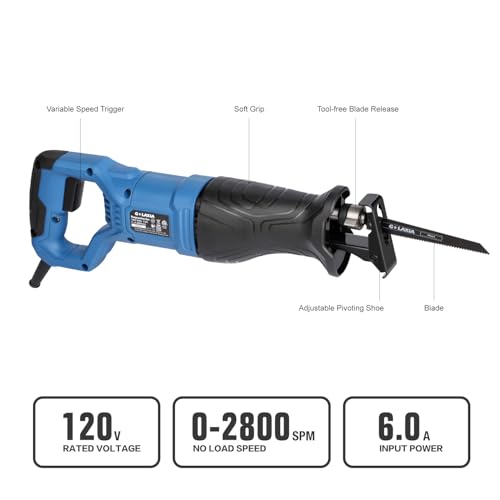 G LAXIA Reciprocating Saw Corded, 6Amp 2800RPM Variable Speed Reciprocating Saw with 4/5"(20mm) Stroke Length, 3Pcs Blades for Wood, Soft Metal, PVC Pipe Cutting - Image 5