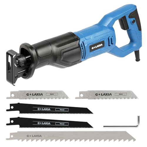 G LAXIA Reciprocating Saw Corded, 6Amp 2800RPM Variable Speed Reciprocating Saw with 4/5"(20mm) Stroke Length, 3Pcs Blades for Wood, Soft Metal, PVC Pipe Cutting - Image 1
