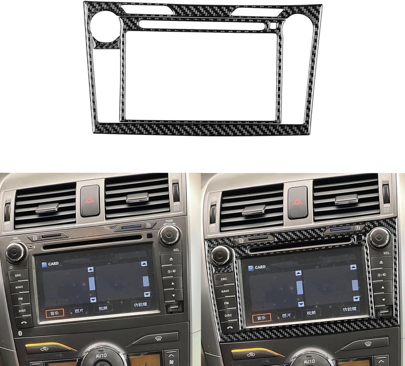 PJFUS Real Premium Carbon Fiber Car Central GPS Navigation Screen CD Player Display Panel Frame Trim Sticker Auto Interior Accessories Compatible with Toyota Corolla 2009 2010 2011 2012 2013 Black - Image 1