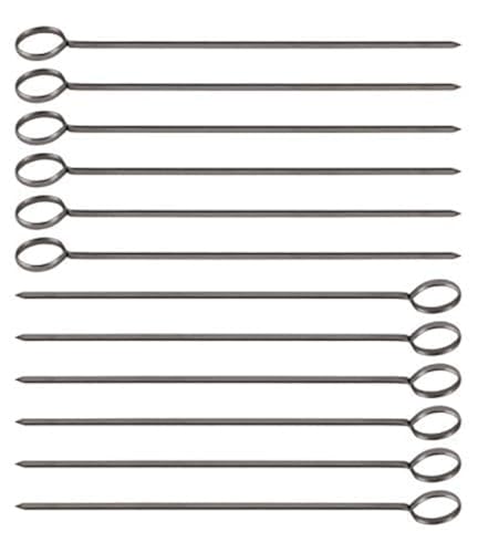 Great Credentials 10-Inch Long Stainless Steel Skewer, Barbecue, BBQ, Shish Kebab Kabob Skewers, Ring-Tip Handle, 1-Dozen - Image 1